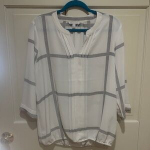 Catherine Malandrino White and Gray Grid Blouse